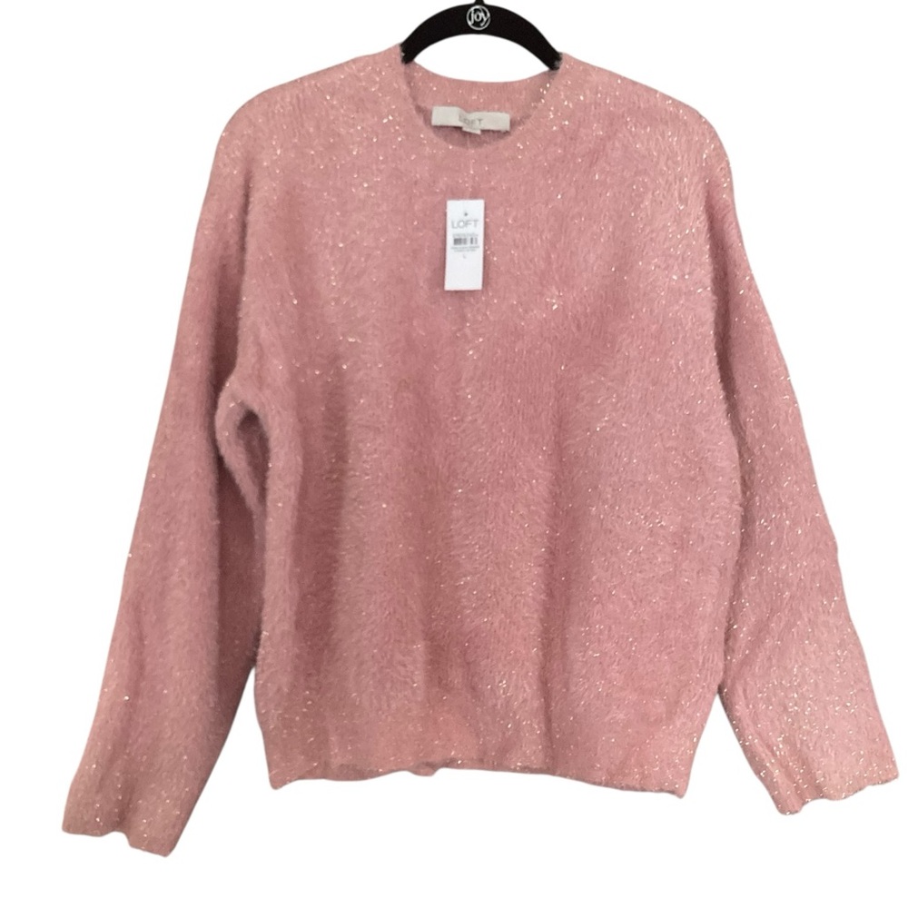 Loft 2024 Fuzzy Shimmer Sweater Pink Size Large NWT